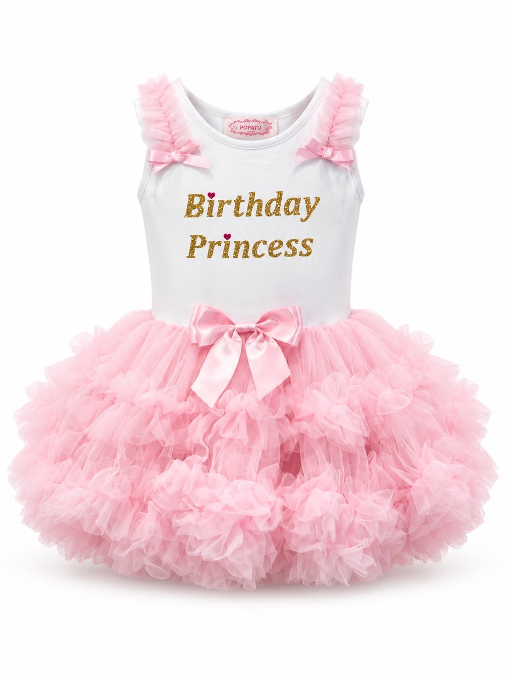 Popatu White & Pink Birthday Princess Tulle Dress